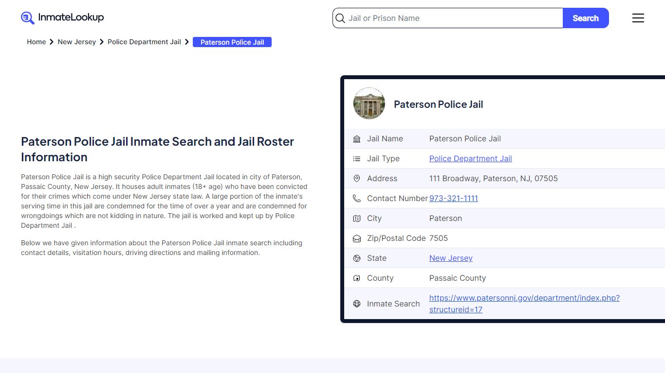 Paterson Police Jail (NJ) Inmate Search New Jersey - Inmate Lookup